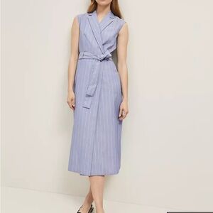 NWT Ann Taylor Light Blue Pinstripe Midi Dress